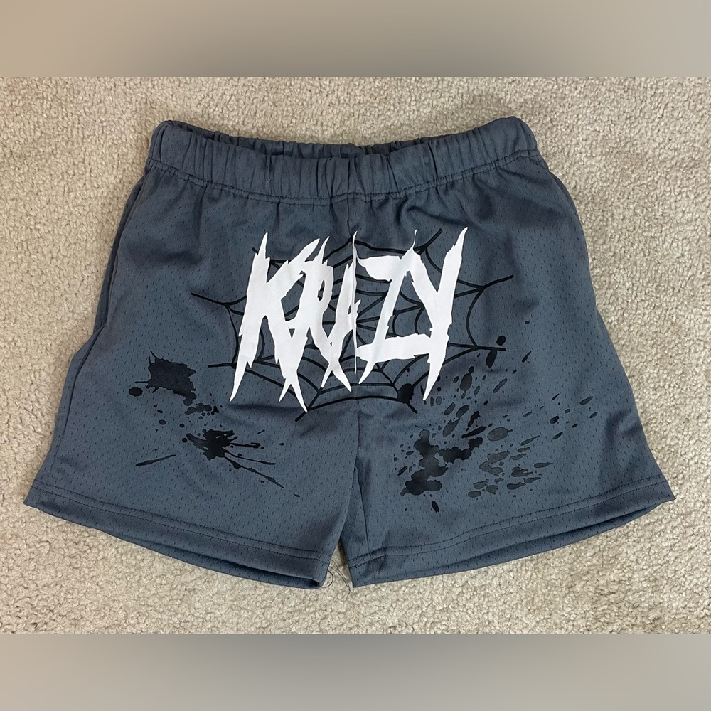 Krazy Wrld “KRAZY” Mesh Shorts Men’s Medium Black Athletic Gym Shorts